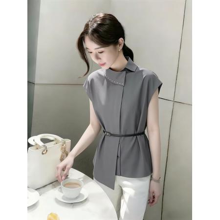 BY18924# 黑色衬衫女夏新款淡人高知穿搭独特漂亮法式高端气质掐腰上衣 服裝批發女裝批發服飾貨源