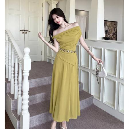 法式斜肩套装一字肩显瘦小个子女不规则下摆上衣T半身裙 服裝批發女裝批發服飾貨源