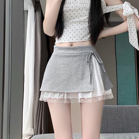 BY18943# 甜美风蕾丝拼接半身裤女夏季减龄显瘦A字半身裙公主裙 服裝批發女裝批發服飾貨源