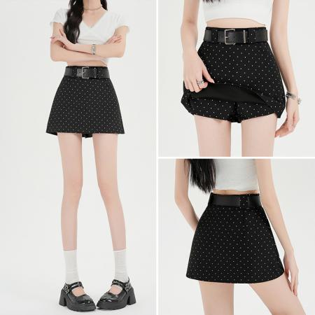 甜酷辣妹波点A字半身夏季新款高腰复古显瘦包臀短裤裙 服裝批發女裝批發服飾貨源