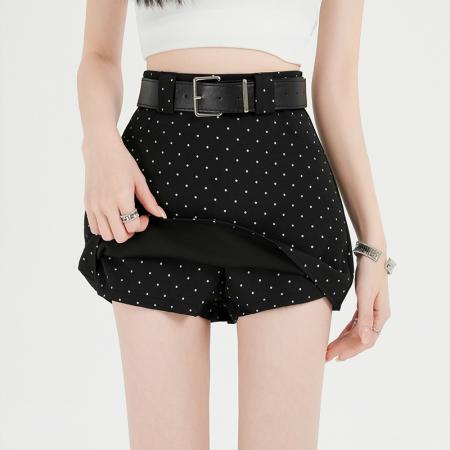 BY18944# 甜酷辣妹波点A字半身夏季新款高腰复古显瘦包臀短裤裙 服裝批發女裝批發服飾貨源