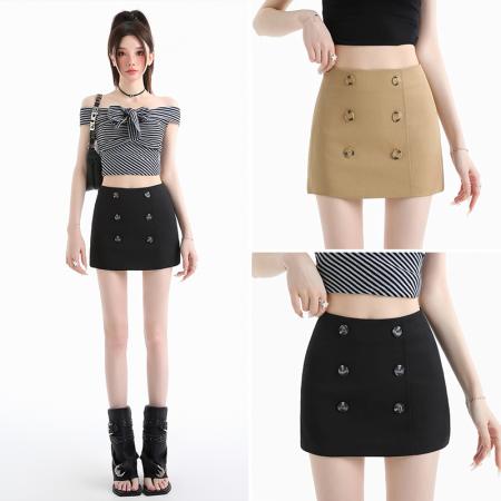 BY18945# 甜酷辣妹卡其色半身裙女夏季中低腰短裙辣妹包臀裤裙 服裝批發女裝批發服飾貨源
