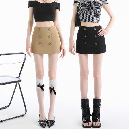 BY18945# 甜酷辣妹卡其色半身裙女夏季中低腰短裙辣妹包臀裤裙 服裝批發女裝批發服飾貨源
