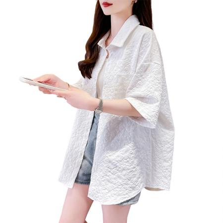 BY18955# 新款夏季时尚立体花朵机理感短袖情侣衬衫外套小众男女同款潮 服裝批發女裝批發服飾貨源