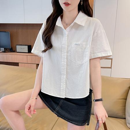 BY18956# 短袖外套女夏季薄款新款休闲宽松百搭短款衬衫衬衣小众上衣 服裝批發女裝批發服飾貨源