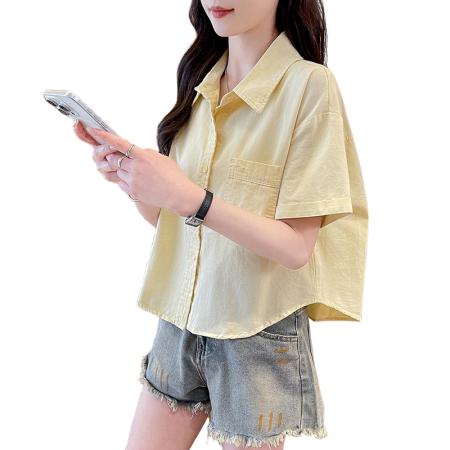 BY18956# 短袖外套女夏季薄款新款休闲宽松百搭短款衬衫衬衣小众上衣 服裝批發女裝批發服飾貨源