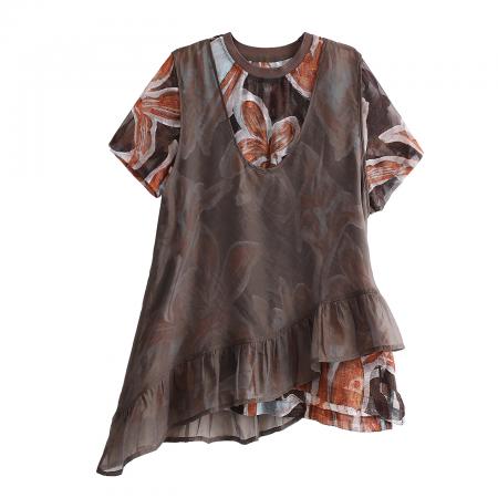 BY18962# 宽松大码胖MM新款T恤夏季休闲显瘦洋气假两件上衣女 服裝批發女裝批發服飾貨源