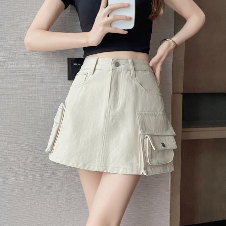 BY18965# 工装多口袋牛仔短裙女夏季新款高腰显瘦防走光包臀半身裙 服裝批發女裝批發服飾貨源