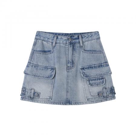 BY18966# 牛仔半身裙女夏季薄款多口袋工装裙辣妹a字显瘦包臀短裙 服裝批發女裝批發服飾貨源