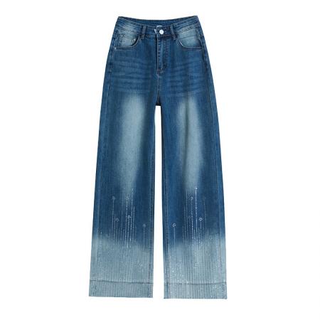 BY18968# 蓝色拼色直筒牛仔裤女春夏宽松薄款小个子九分弹力烟管裤子女 服裝批發女裝批發服飾貨源