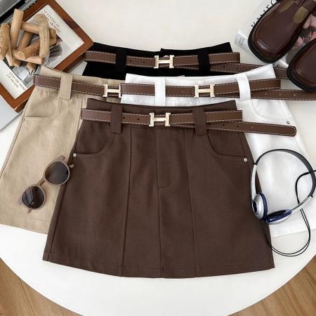 BY18972# 韩版复古时尚简约高腰显瘦半身裙防走光短裙包臀裙a字裙女配皮带 服裝批發女裝批發服飾貨源