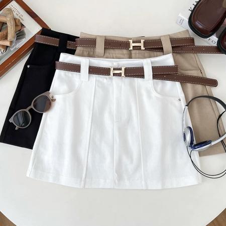 BY18972# 韩版复古时尚简约高腰显瘦半身裙防走光短裙包臀裙a字裙女配皮带 服裝批發女裝批發服飾貨源