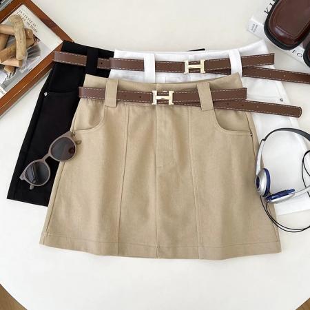 BY18972# 韩版复古时尚简约高腰显瘦半身裙防走光短裙包臀裙a字裙女配皮带 服裝批發女裝批發服飾貨源