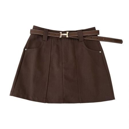 BY18972# 韩版复古时尚简约高腰显瘦半身裙防走光短裙包臀裙a字裙女配皮带 服裝批發女裝批發服飾貨源