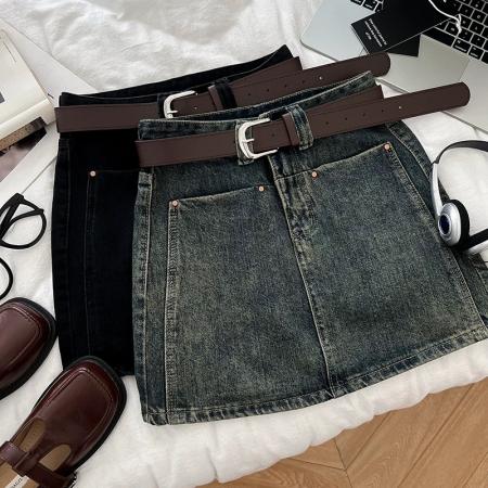 BY18973# 韩版辣妹时尚百搭高腰显瘦牛仔半身裙包臀裙防走光短裙配皮带女 服裝批發女裝批發服飾貨源