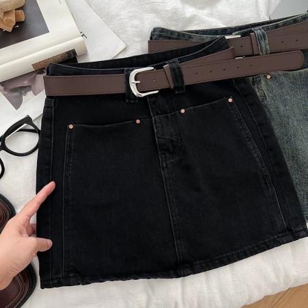 BY18973# 韩版辣妹时尚百搭高腰显瘦牛仔半身裙包臀裙防走光短裙配皮带女 服裝批發女裝批發服飾貨源