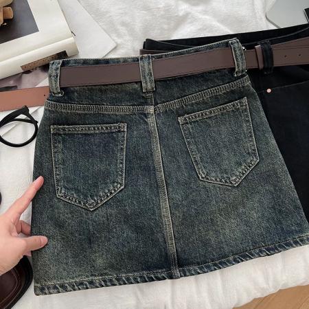 BY18973# 韩版辣妹时尚百搭高腰显瘦牛仔半身裙包臀裙防走光短裙配皮带女 服裝批發女裝批發服飾貨源