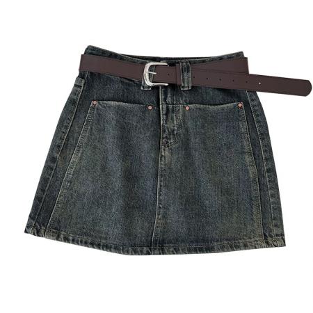 BY18973# 韩版辣妹时尚百搭高腰显瘦牛仔半身裙包臀裙防走光短裙配皮带女 服裝批發女裝批發服飾貨源