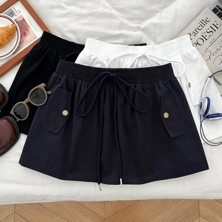 BY18977# 韩版休闲百搭纯色松紧高腰显瘦半身裙防走光短裙a字裙女夏季新款 服裝批發女裝批發服飾貨源