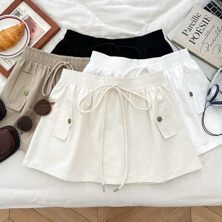 BY18977# 韩版休闲百搭纯色松紧高腰显瘦半身裙防走光短裙a字裙女夏季新款 服裝批發女裝批發服飾貨源