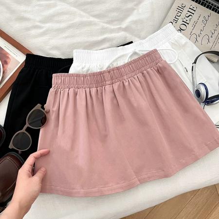 BY18977# 韩版休闲百搭纯色松紧高腰显瘦半身裙防走光短裙a字裙女夏季新款 服裝批發女裝批發服飾貨源