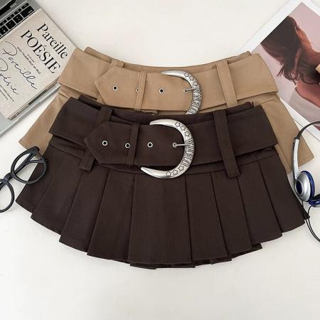 BY18979# 设计感辣妹低腰显瘦百褶裙半身裙短裙a字裙防走光裙配腰带女夏季 服裝批發女裝批發服飾貨源