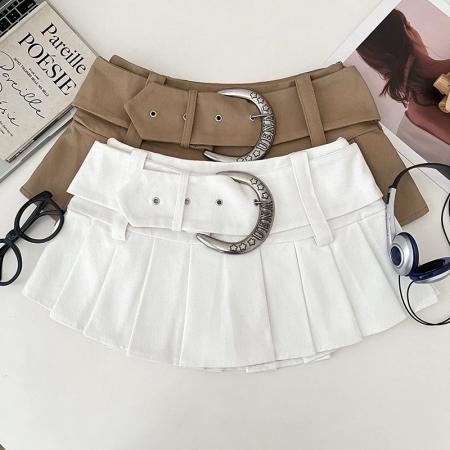 BY18979# 设计感辣妹低腰显瘦百褶裙半身裙短裙a字裙防走光裙配腰带女夏季 服裝批發女裝批發服飾貨源