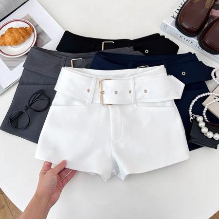 BY18980# 美式辣妹时尚宽腰带高腰显瘦西装短裤阔腿裤休闲裤热裤打底裤女 服裝批發女裝批發服飾貨源