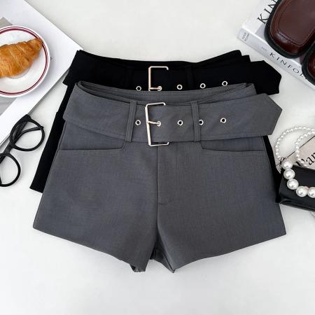 BY18980# 美式辣妹时尚宽腰带高腰显瘦西装短裤阔腿裤休闲裤热裤打底裤女 服裝批發女裝批發服飾貨源