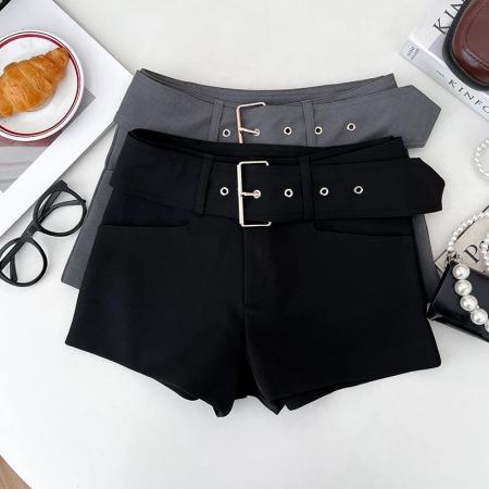 BY18980# 美式辣妹时尚宽腰带高腰显瘦西装短裤阔腿裤休闲裤热裤打底裤女 服裝批發女裝批發服飾貨源