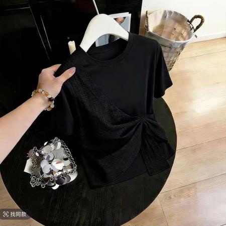 BY18988# 设计假两件拼接纱布短袖T恤夏季新款不规则别致显瘦上衣 服裝批發女裝批發服飾貨源