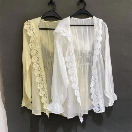 BY18990# 欧洲站法式设计感连帽蕾丝花边百搭宽松洋气减龄薄款防晒衣女开衫 服裝批發女裝批發服飾貨源
