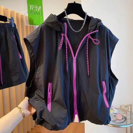 春夏户外夏季连帽马甲工装无袖休闲轻薄特大宽松时尚防晒外套 服裝批發女裝批發服飾貨源