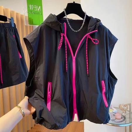 BY18992# 春夏户外夏季连帽马甲工装无袖休闲轻薄特大宽松时尚防晒外套 服裝批發女裝批發服飾貨源