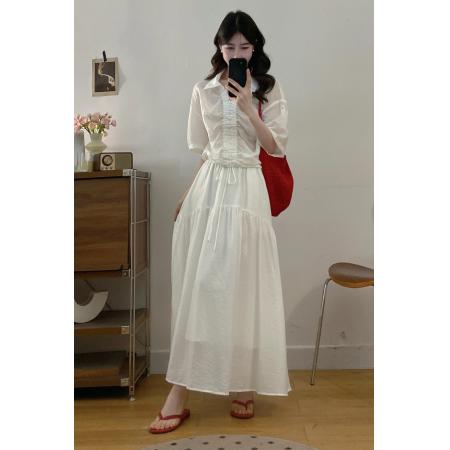 BY18999# 韩系松驰感薄款衬衫套装女夏季新款半裙高级两件套 服裝批發女裝批發服飾貨源