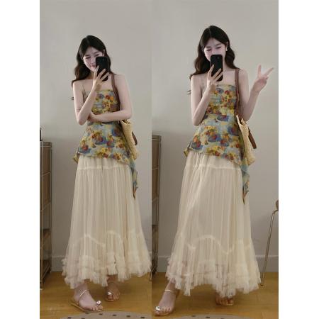 BY19000# 不规则收腰碎花吊带背心新款夏季小众设计感显瘦套装 服裝批發女裝批發服飾貨源