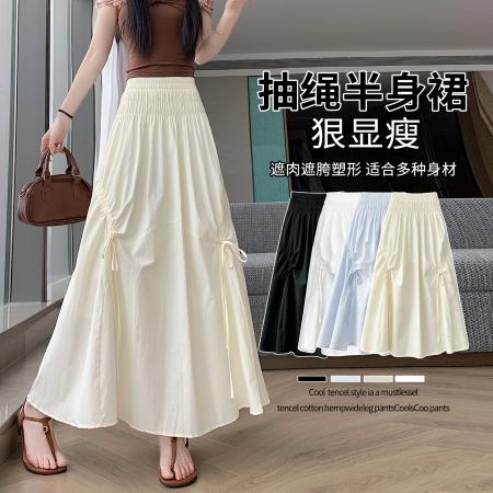 夏韩系腰部收腰设计遮胯显瘦系带抽绳a字半身裙长裙伞裙 服裝批發女裝批發服飾貨源