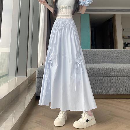 BY19006# 夏韩系腰部收腰设计遮胯显瘦系带抽绳a字半身裙长裙伞裙 服裝批發女裝批發服飾貨源