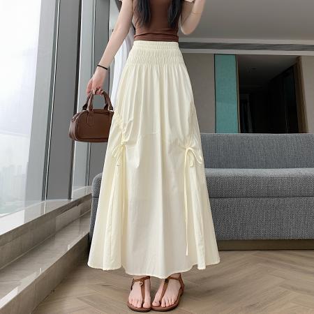 BY19006# 夏韩系腰部收腰设计遮胯显瘦系带抽绳a字半身裙长裙伞裙 服裝批發女裝批發服飾貨源