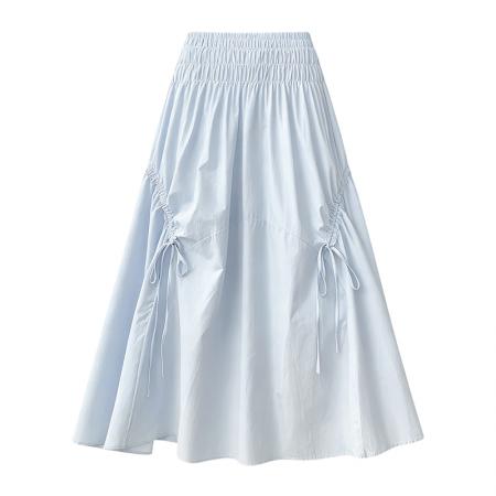 BY19006# 夏韩系腰部收腰设计遮胯显瘦系带抽绳a字半身裙长裙伞裙 服裝批發女裝批發服飾貨源