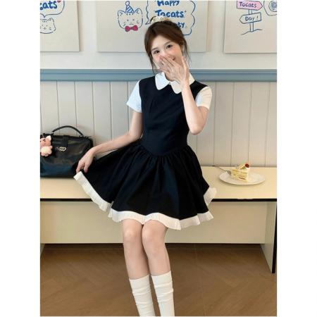 法式学院风穿搭连衣裙女初夏新款小个子气质a字修身蛋 服裝批發女裝批發服飾貨源