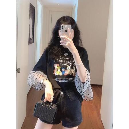 BY19013# 夏季新款洋气减龄显瘦黑色宽松短袖T恤女胖mm300斤 服裝批發女裝批發服飾貨源