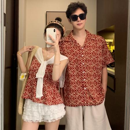 BY19023# 情侣装夏季碎花吊带海边度假风沙滩上衣一裙一衣 服裝批發女裝批發服飾貨源