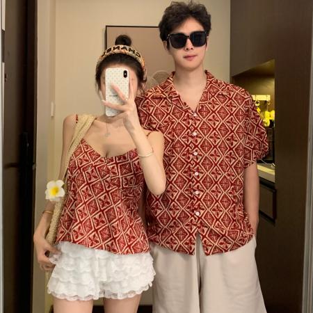 BY19023# 情侣装夏季碎花吊带海边度假风沙滩上衣一裙一衣 服裝批發女裝批發服飾貨源