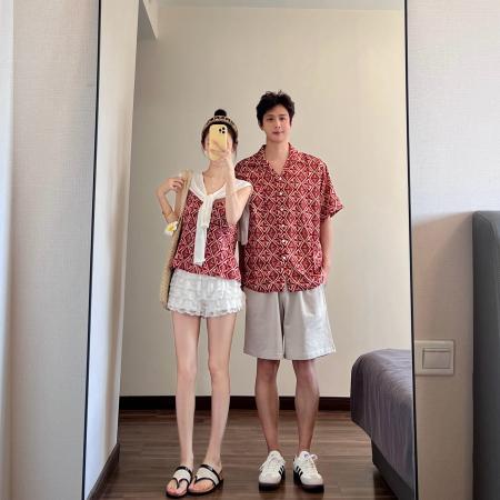 BY19023# 情侣装夏季碎花吊带海边度假风沙滩上衣一裙一衣 服裝批發女裝批發服飾貨源