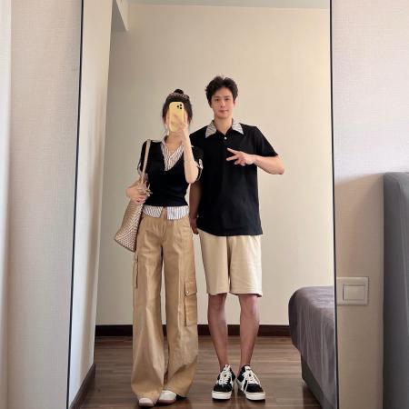 BY19029# 情侣装夏季设计感学院风假两件条纹收腰显瘦上衣 服裝批發女裝批發服飾貨源