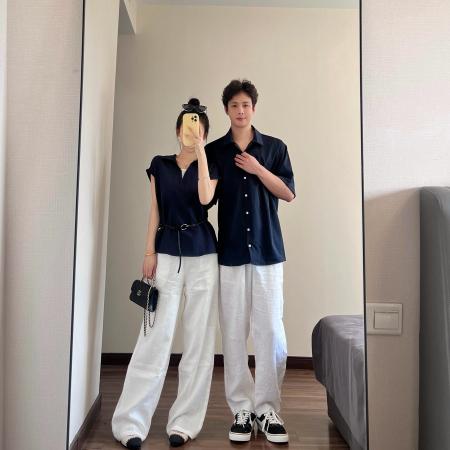 BY19030# 情侣装夏季假两件拼接衬衫显瘦气质收腰上衣 服裝批發女裝批發服飾貨源