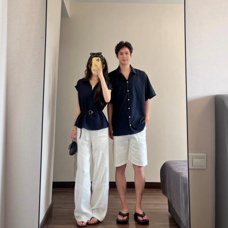 BY19030# 情侣装夏季假两件拼接衬衫显瘦气质收腰上衣 服裝批發女裝批發服飾貨源