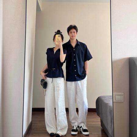 BY19030# 情侣装夏季假两件拼接衬衫显瘦气质收腰上衣 服裝批發女裝批發服飾貨源