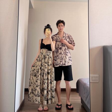 BY19038# 情侣装夏季新中式吊带裙海边度假沙滩裙一裙一衣 服裝批發女裝批發服飾貨源